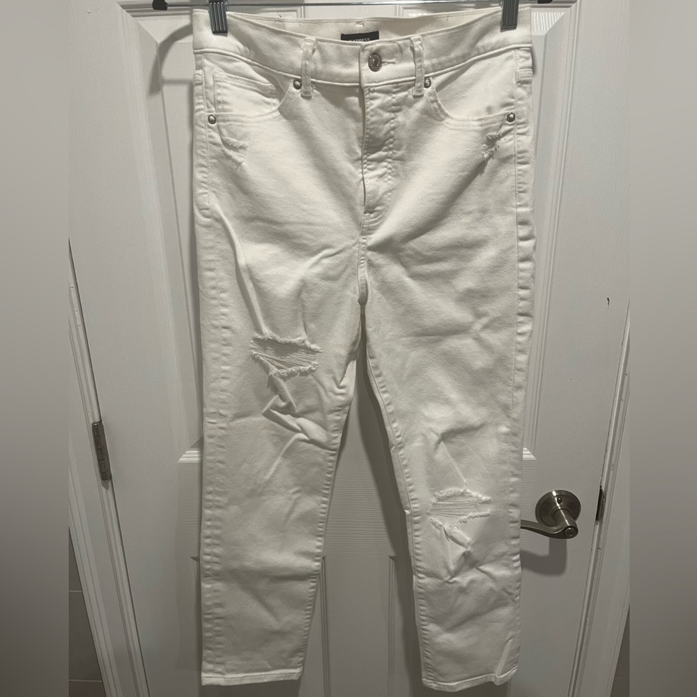 Express Super High Rise Slim Jeans with Distressed Details - Picture 4 of 8